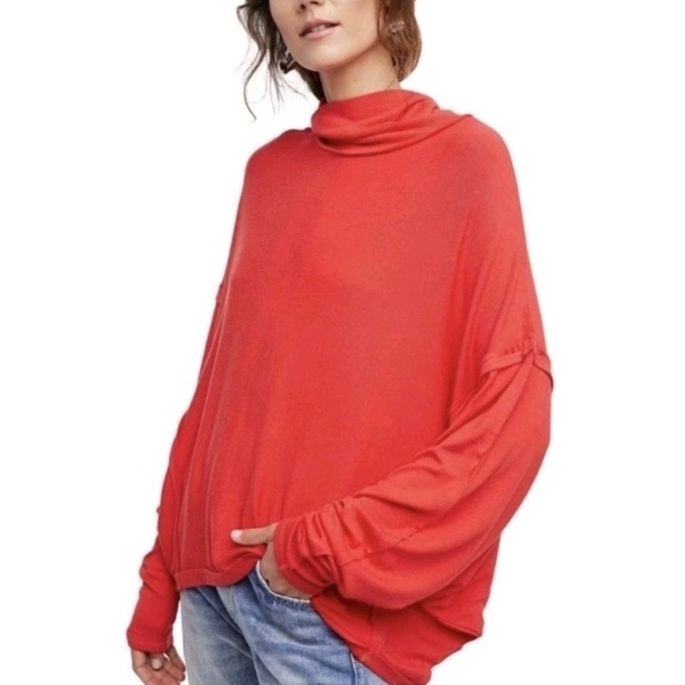 NEW We The Free People Women Alameda Top Red Long Dolman Sleeve Turtleneck Knit